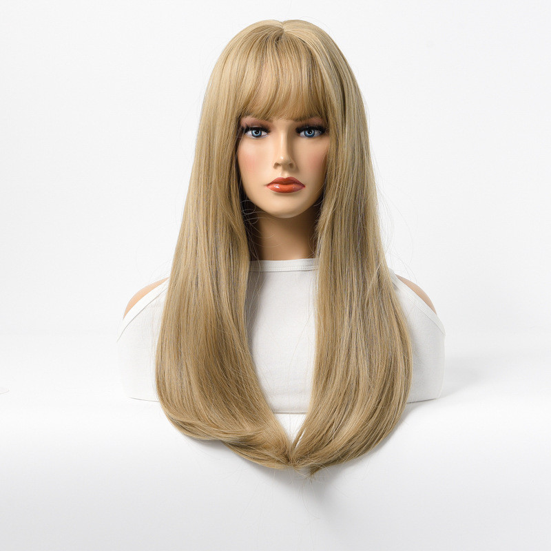 Perruque Blonde, Longue et Lisse en Fibres Kanekalon, pour Femme