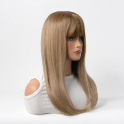 Perruque Blonde, Longue et Lisse avec Frange, pour Femme