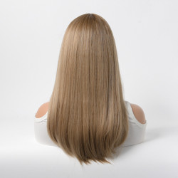 Perruque Blonde, Longue et Lisse avec Frange, pour Femme