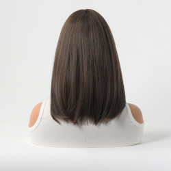Perruque Brune, Lisse avec Frange, pour Femme