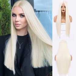 Perruque Longue et Lisse avec Lace Frontale en Dentelle, pour Femme
