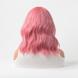 Perruque Rose, Ondulée avec Frange, en Fibres Kanekalon, pour Femme