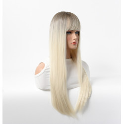 Perruque Blond Platine, Longue et Lisse en Fibres Kanekalon, pour Femme