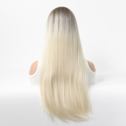 Perruque Blond Platine, Longue et Lisse en Fibres Kanekalon, pour Femme