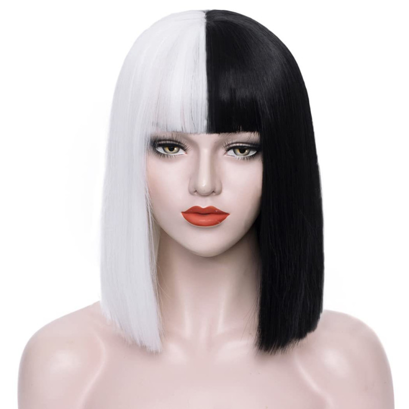 Perruque Courte et Lisse avec Lace Frontale en Dentelle et Frange Raide, pour Femme