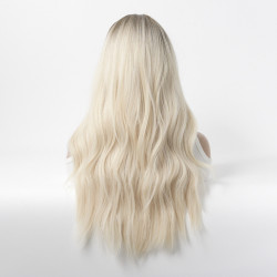 Perruque Blonde, Longue avec Frange et Lace Frontale en Dentelle, pour Femme