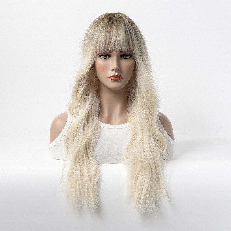 Perruque Blonde, Longue avec Frange et Lace Frontale en Dentelle, pour Femme