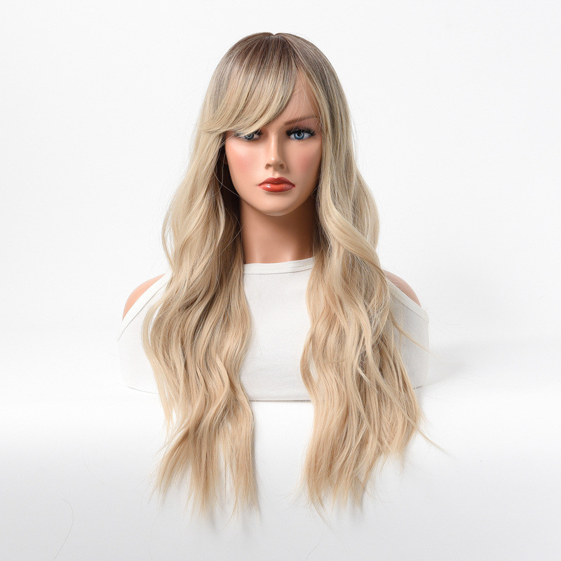 Perruque Blonde, Longue et Ondulée avec Raie Latérale, pour Femme
