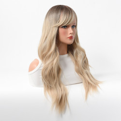 Perruque Blonde, Longue et Ondulée avec Raie Latérale, pour Femme