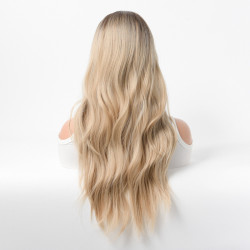Perruque Blonde, Longue et Ondulée avec Raie Latérale, pour Femme