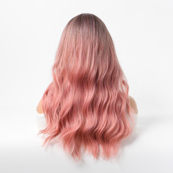 Perruque Rose Ombré, Longue et Ondulée, pour Femme
