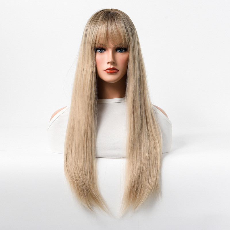 Perruque Blonde, Longue et Lisse en Fibres Kanekalon, pour Femme