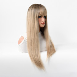 Perruque Blonde, Longue et Lisse en Fibres Kanekalon, pour Femme