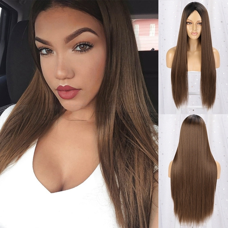 Perruque Longue et Lisse avec Lace Frontale en Dentelle, pour Femme