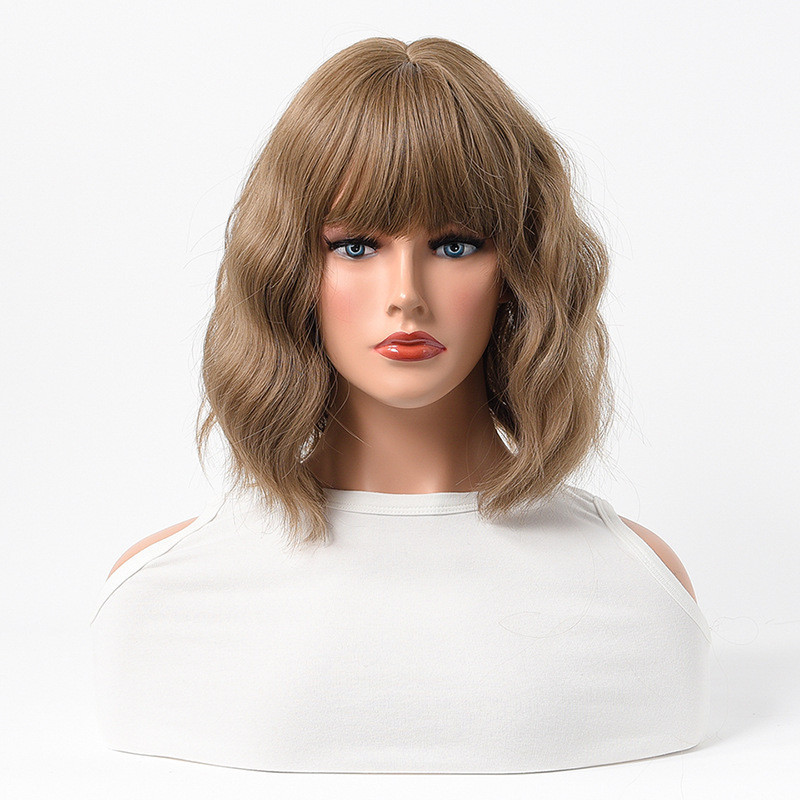 Perruque Brun Clair, Courte et Ondulée en Fibres Kanekalon, pour Femme
