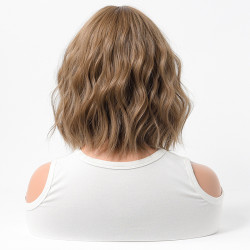Perruque Brun Clair, Courte et Ondulée en Fibres Kanekalon, pour Femme