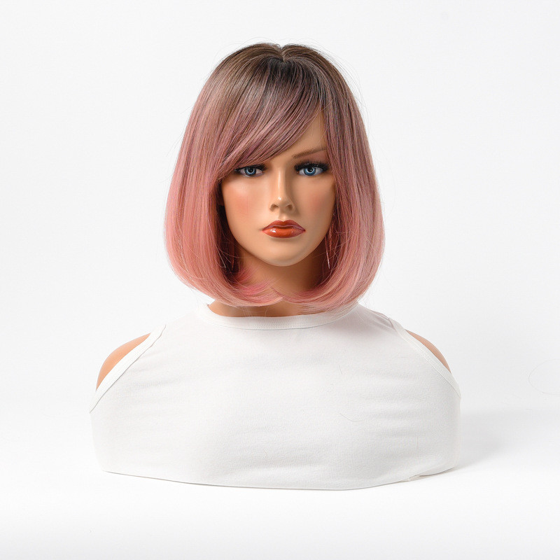Perruque Bob Rose Ombré, Courte et Lisse, pour Femme