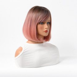 Perruque Bob Rose Ombré, Courte et Lisse, pour Femme
