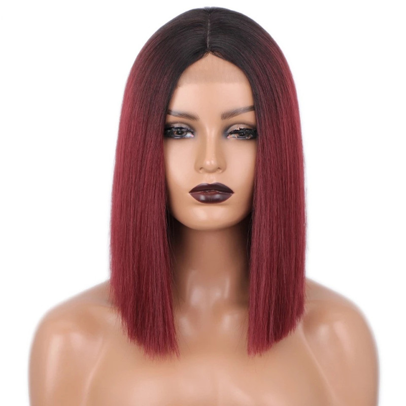 Perruque Lisse et Synthétique avec Raie Centrale, pour Femme
