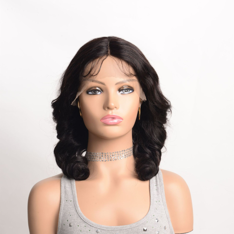Perruque Brésilienne Brune, Ondulée avec Lace Frontale en Dentelle, pour Femme