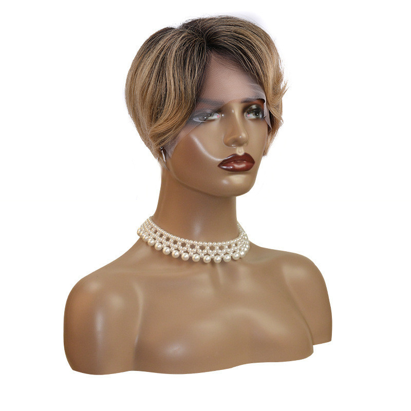 Perruque Courte en Cheveux Naturels, pour Femme