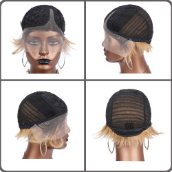 Perruque Courte en Cheveux Naturels, pour Femme