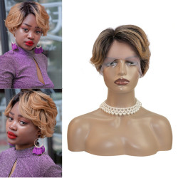 Perruque Courte en Cheveux Naturels, pour Femme