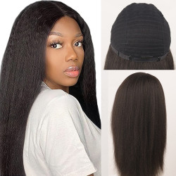 Perruque Lisse en Cheveux Naturels, avec Bonnet en Dentelle HD, pour Femme