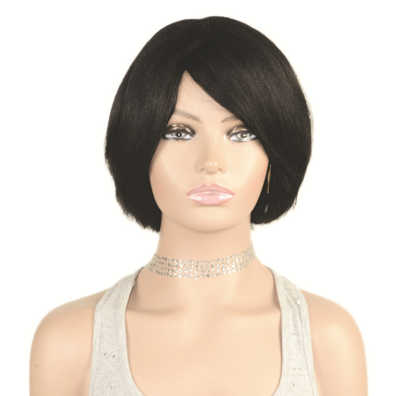 Perruque Noire, Lisse en Cheveux Naturels, pour Femme