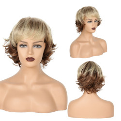 Perruque Blonde et Brune, Courte avec Frange, pour Femme