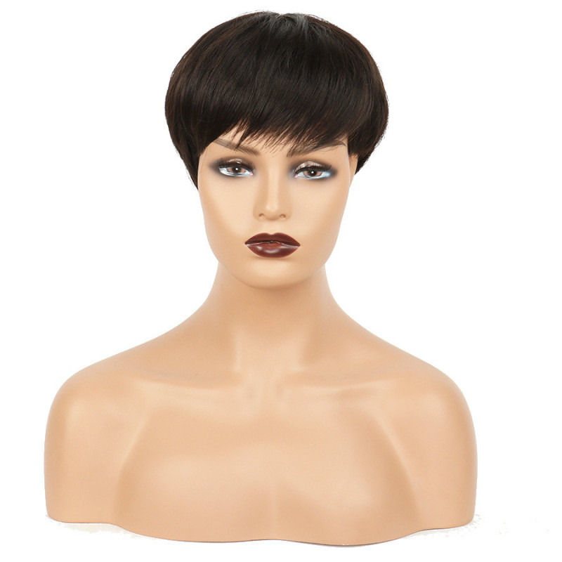 Perruque Noire, Courte avec Lace Frontale en Dentelle, pour Femme