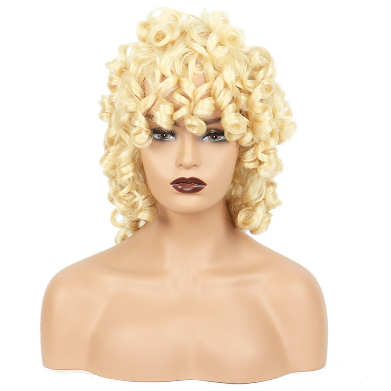 Perruque Blonde, Courte et Bouclée avec Frange, pour Femme