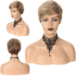 Perruque Blonde, Courte et Lisse avec Lace Frontale en Dentelle, pour Femme