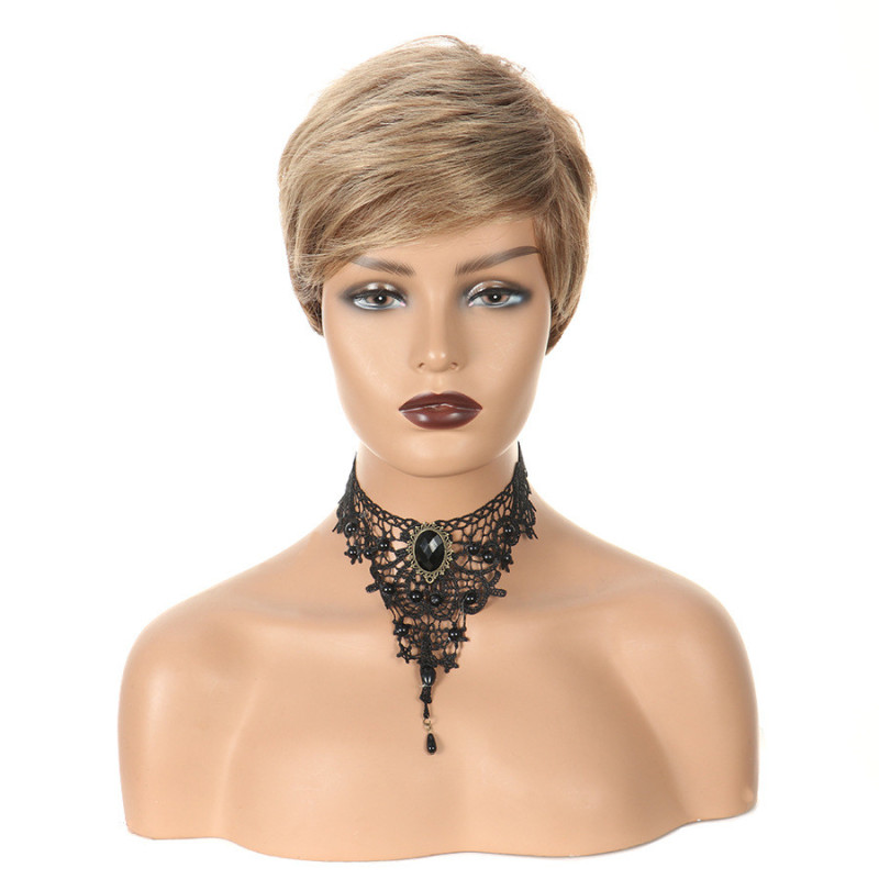 Perruque Blonde, Courte et Lisse avec Lace Frontale en Dentelle, pour Femme