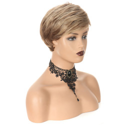 Perruque Blonde, Courte et Lisse avec Lace Frontale en Dentelle, pour Femme