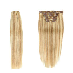 Extension à Clips, de Cheveux Naturels Blonds, pour Femme
