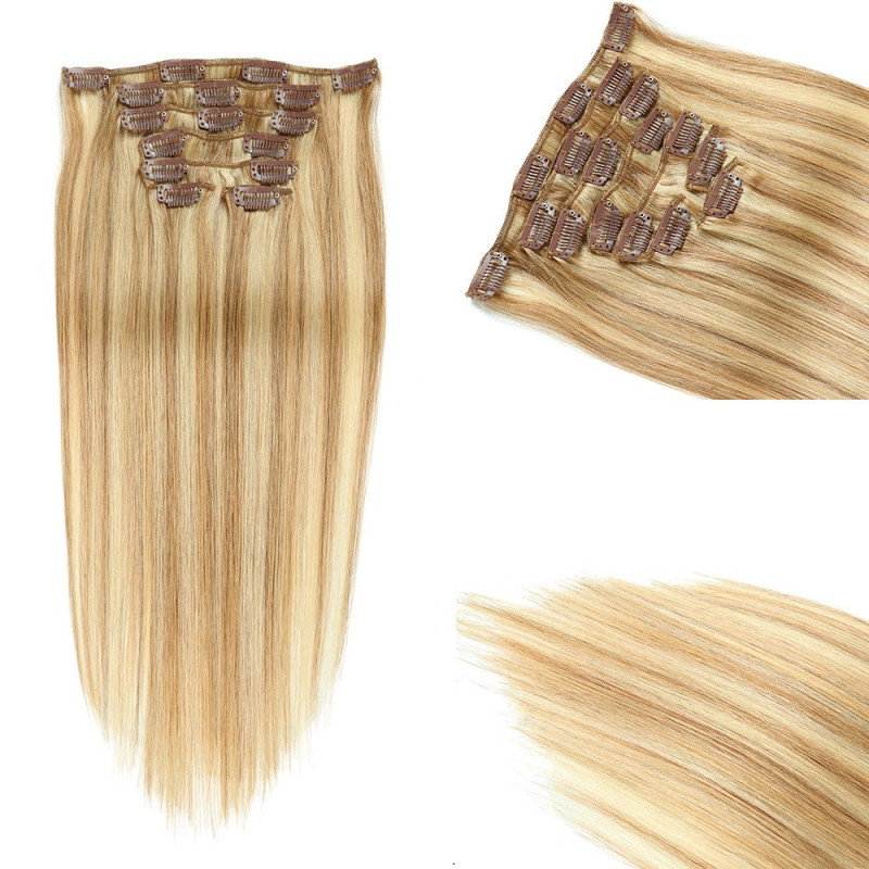 Extension à Clips, de Cheveux Naturels Blonds, pour Femme