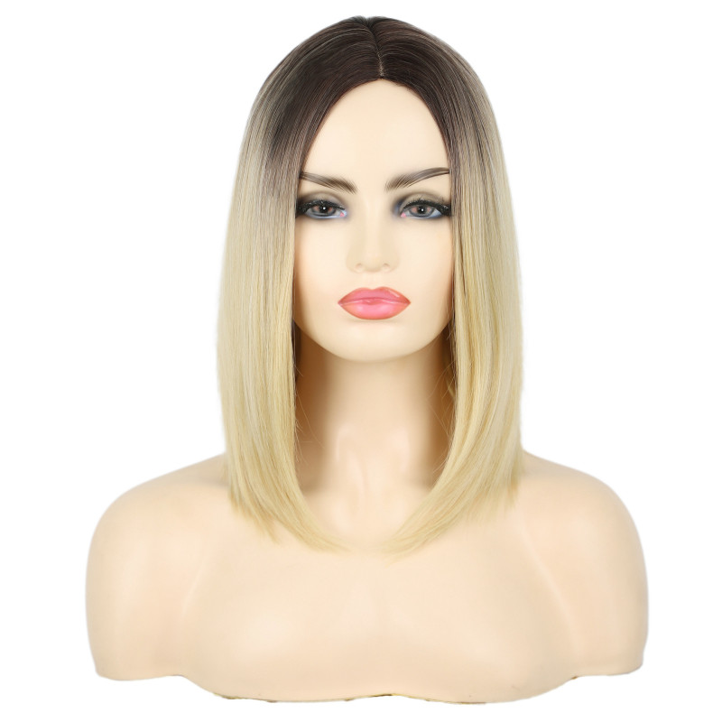 Perruque Blonde avec Effet Ombré, Courte et Lisse, pour Femme