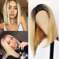 Perruque Blonde avec Effet Ombré, Courte et Lisse, pour Femme