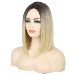 Perruque Blonde avec Effet Ombré, Courte et Lisse, pour Femme