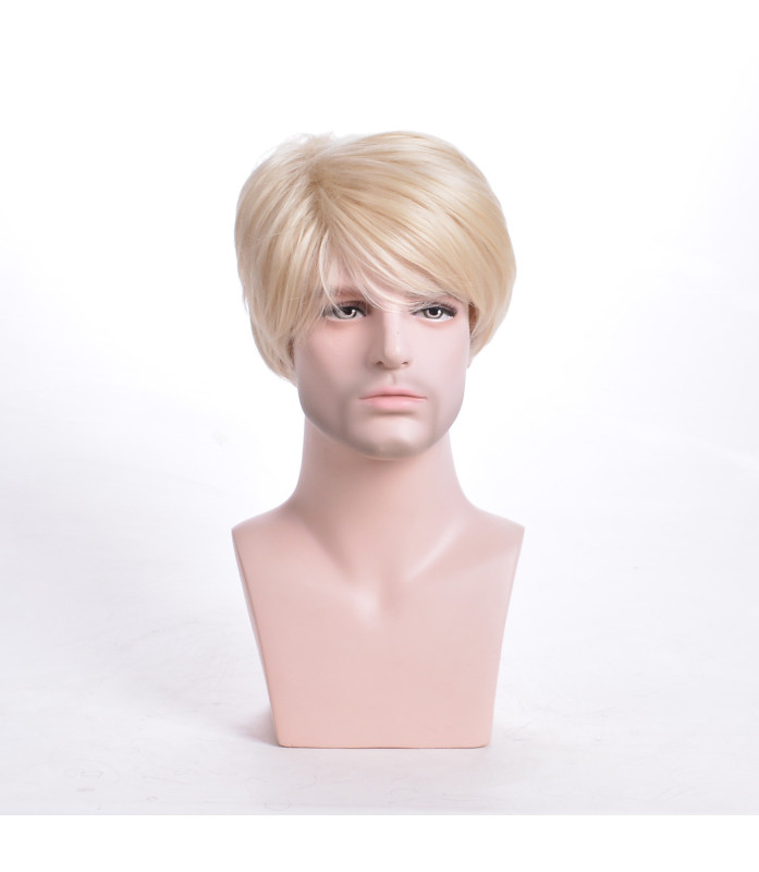 Perruque Blond Clair, Courte et Lisse, pour Homme