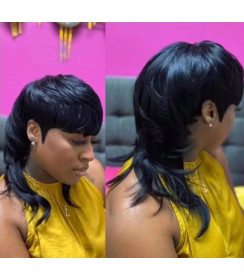 Perruque Noire, Ondulée et Synthétique à Fermeture, pour Femme