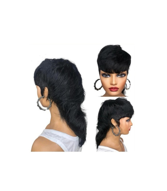 Perruque Noire, Ondulée et Synthétique à Fermeture, pour Femme
