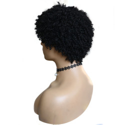 Perruque Noire et Bouclée, sans Raie, pour Femme