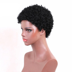 Perruque Noire, Courte et Bouclée, pour Femme