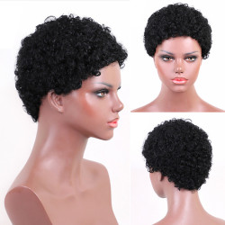 Perruque Noire, Courte et Bouclée, pour Femme