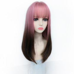 Perruque Rose Ombré, Longue et Lisse, pour Femme