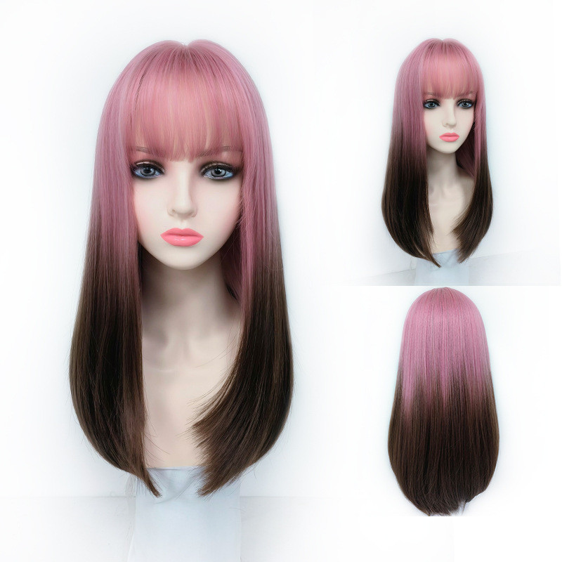 Perruque Rose Ombré, Longue et Lisse, pour Femme