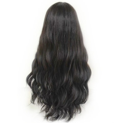 Perruque Noire, Longue et Ondulée avec Frange, pour Femme
