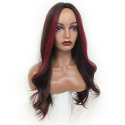 Perruque Brune et Rouge, Longue et Ondulée, pour Femme